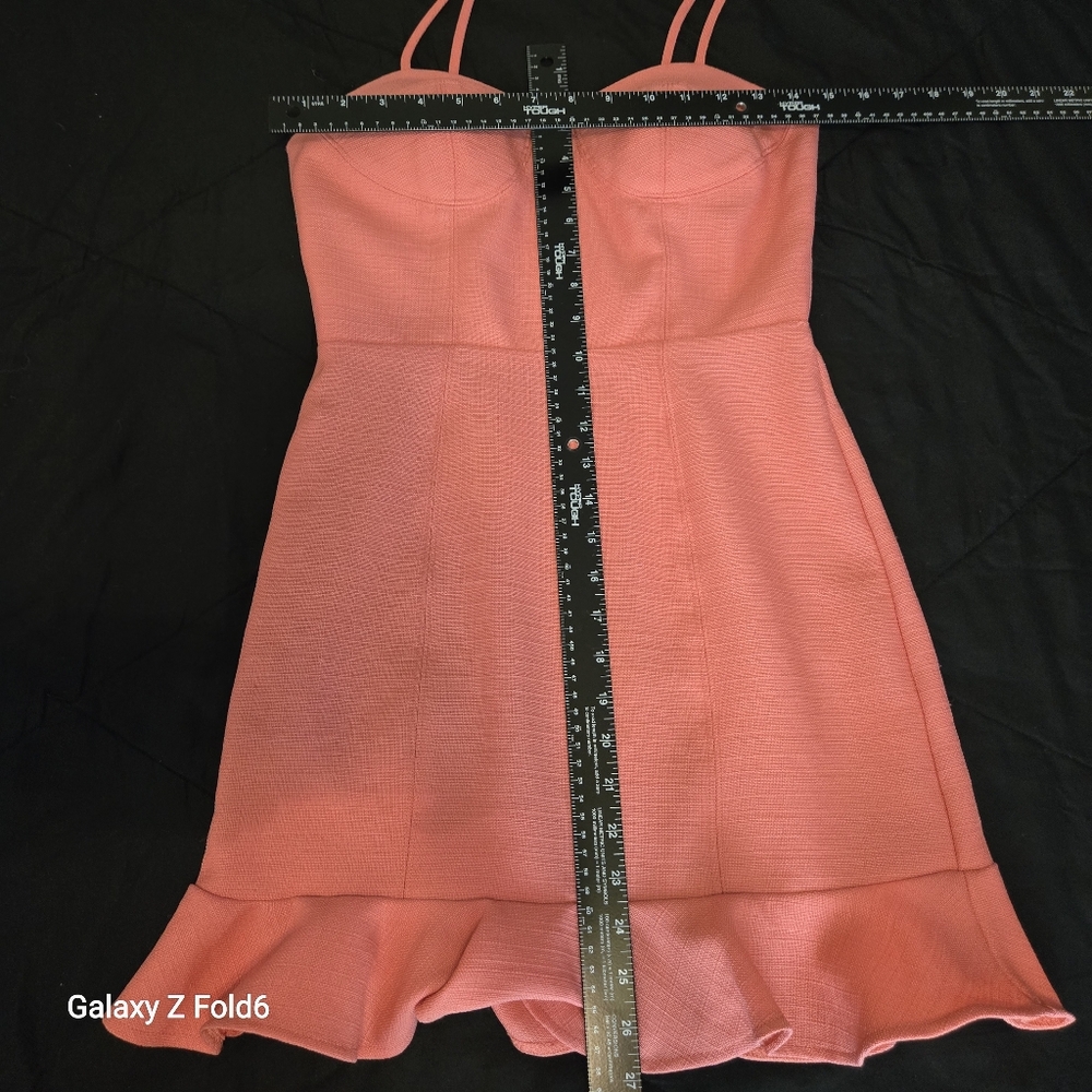 GB Brand Peach Terry-Feel Mini Dress – Size 5, Ruffled Hem, Sleeveless Tie-Strap - Picture 6 of 8